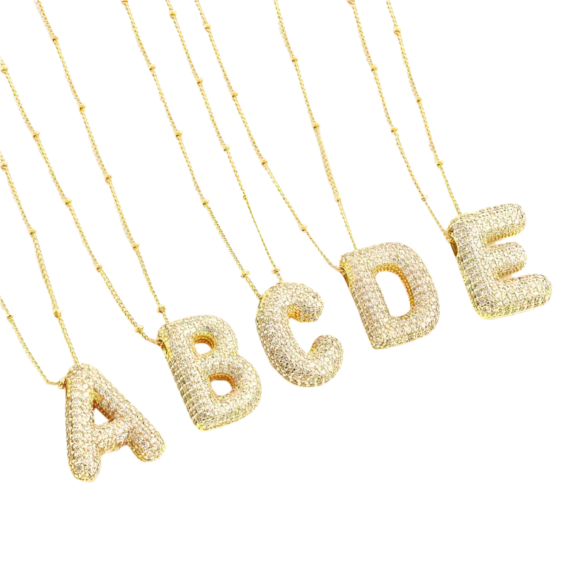 Bubble letter initial necklace set - Gold