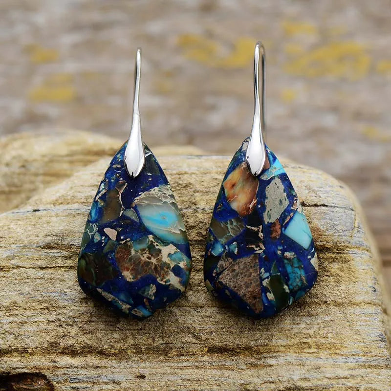 Abstract Stone Jasper Dangle Earrings