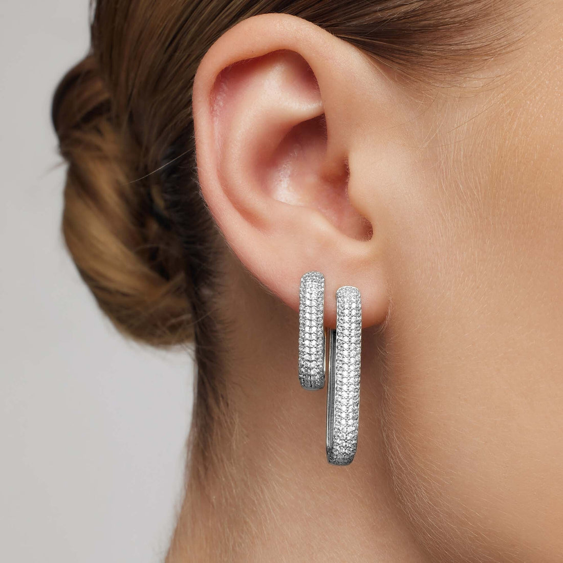 Small Gigi Sparkling Hoops | White Gold