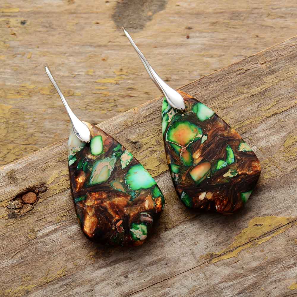 Abstract Stone Jasper Dangle Earrings