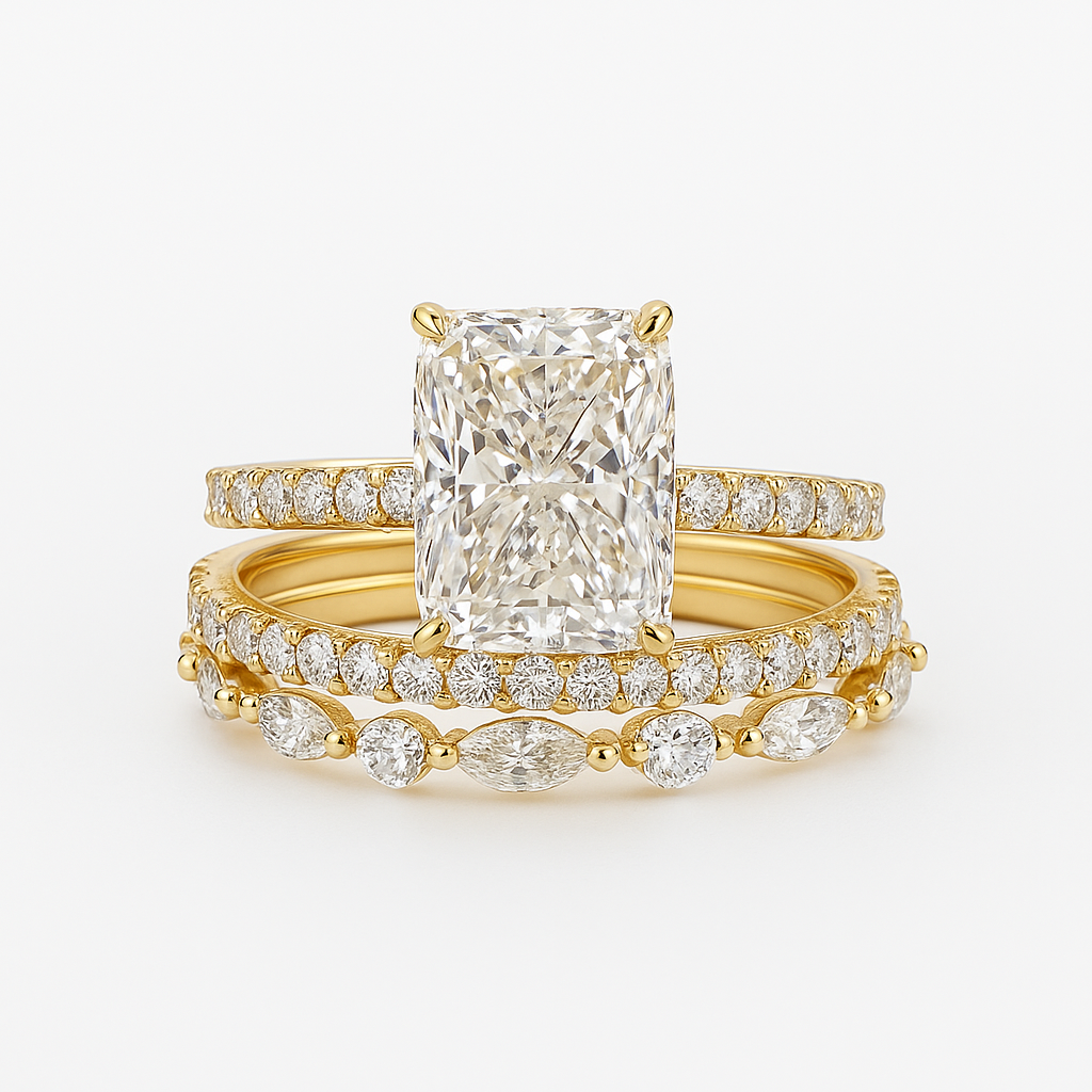 Jaily 3PC Wedding Ring Set - White Gold