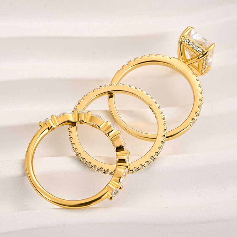 Jaily 3PC Wedding Ring Set - White Gold