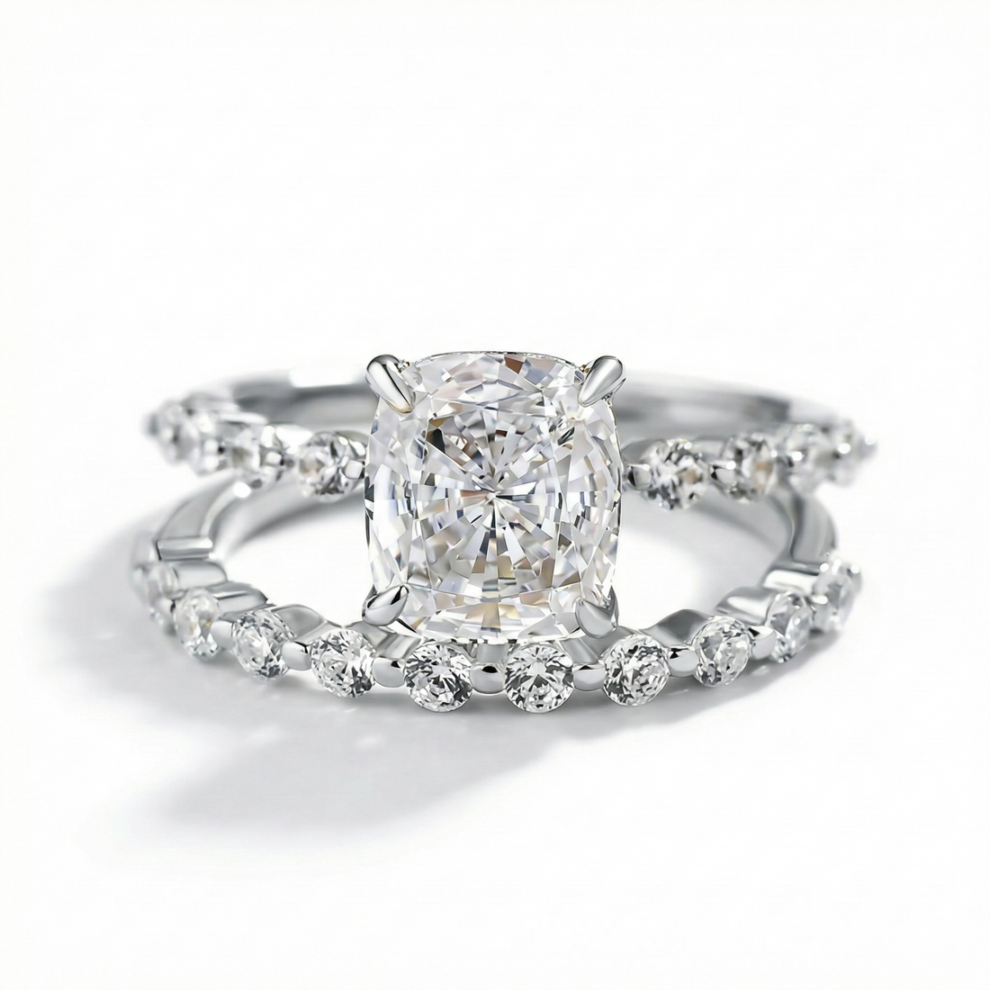 Bridal Cushion 2PC Ring Set - White Gold