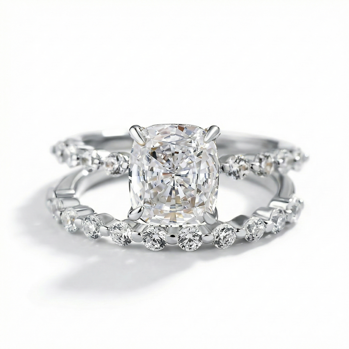 Bridal Cushion 2PC Ring Set - White Gold