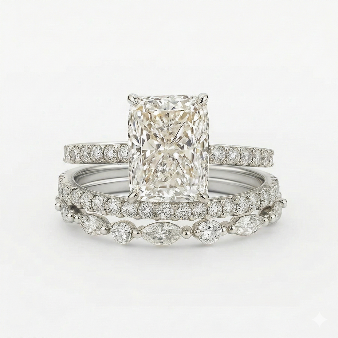 Jaily 3PC Wedding Ring Set - White Gold