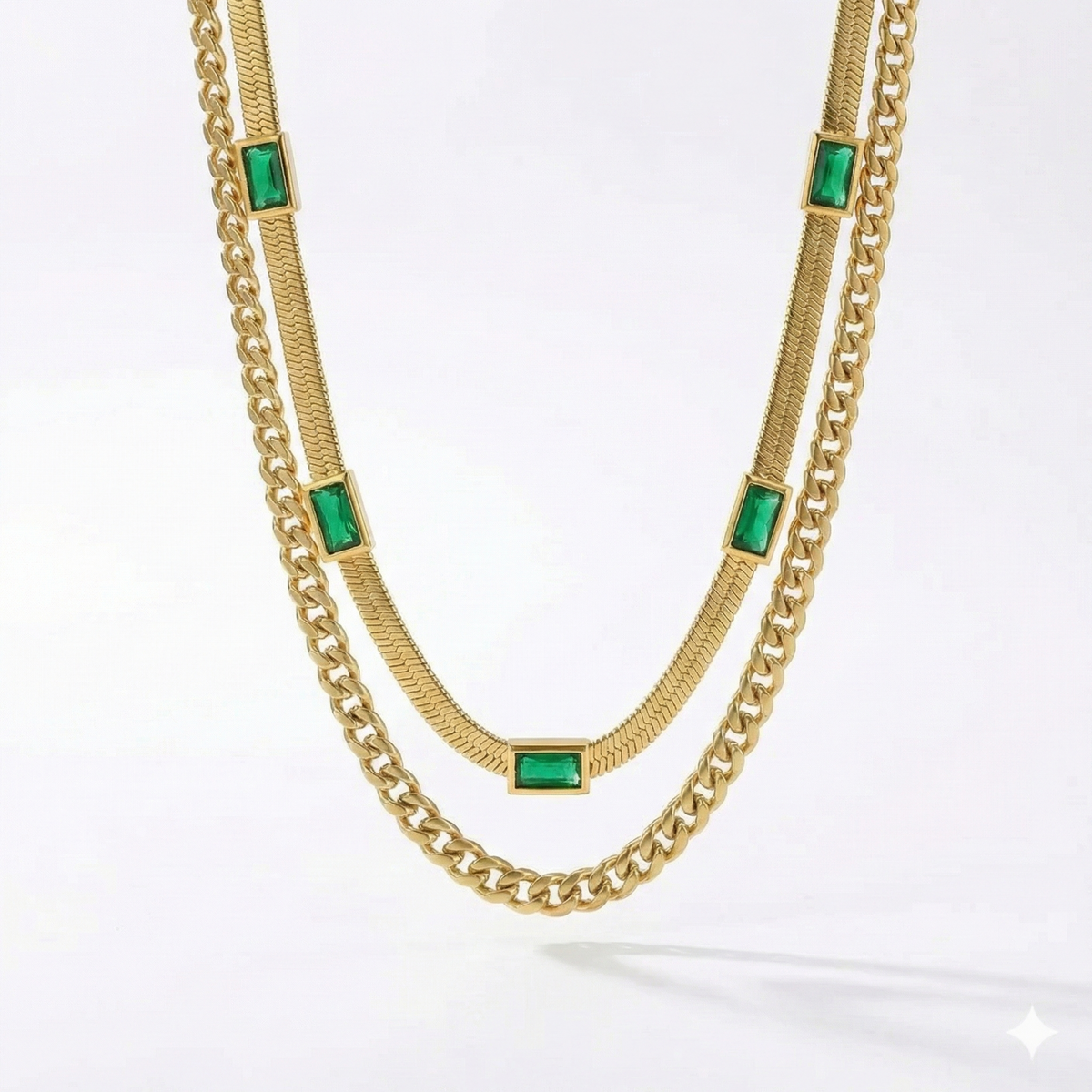 Sorella Gem Double-Layer Retro Gold Necklace