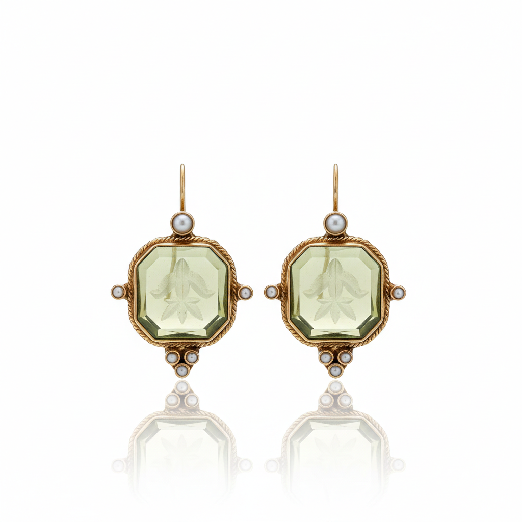 Unique Vintage Green Pearl Earrings