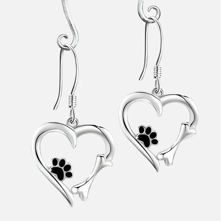 Sweet Paw Heart Drop Earrings