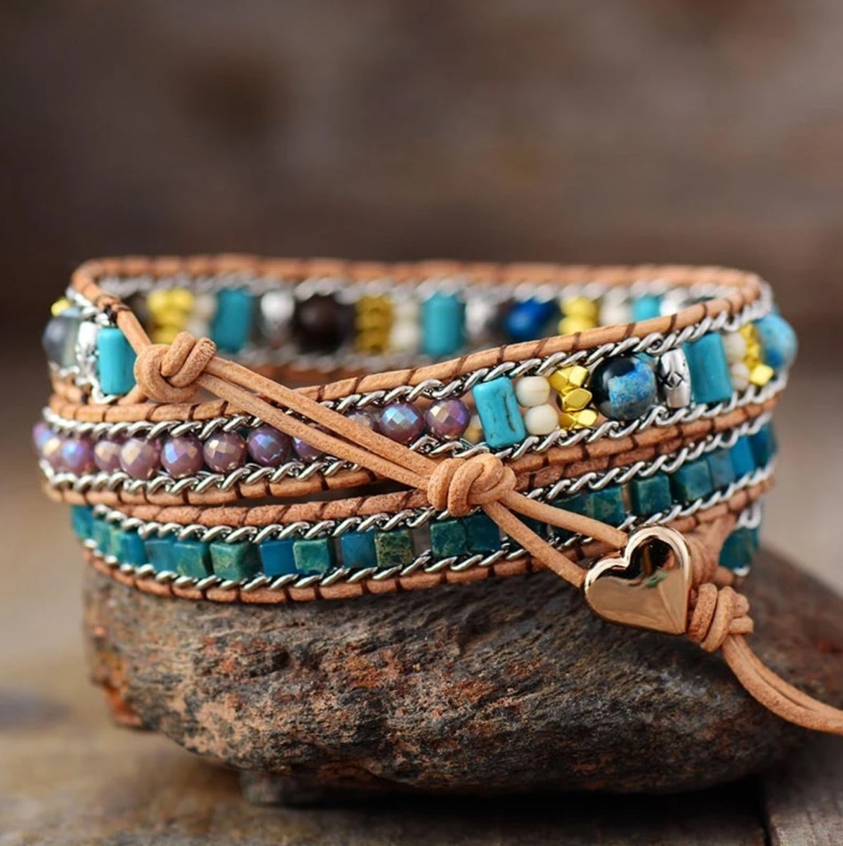 Unique Jasper Leather Bracelet