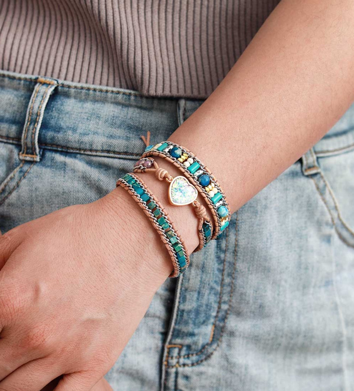 Unique Jasper Leather Bracelet