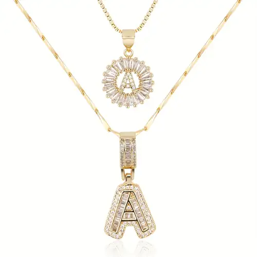 Moissanite letter initial necklace set - Gold