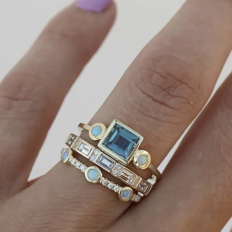 Ocean - Vintage Crystal Ring Set
