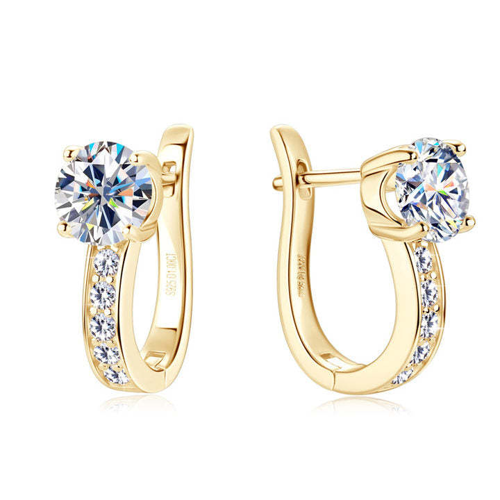 Channel Moissanite Huggie Earrings - White gold