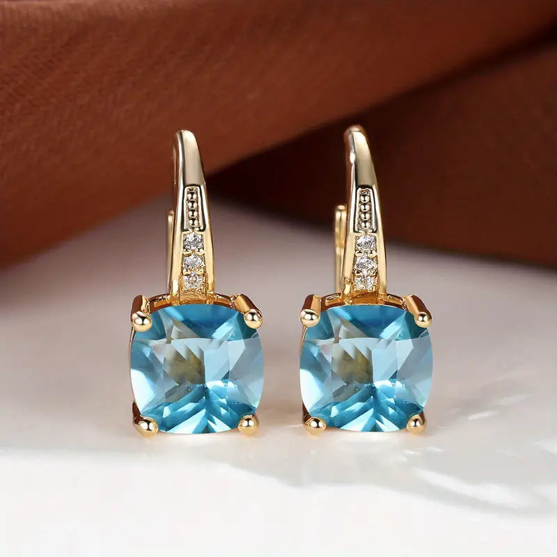 Mystic Sapphire Stone Hoop Earrings - Gold