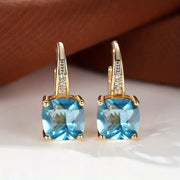 Mystic Sapphire Stone Hoop Earrings - Gold