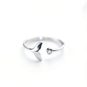 Adjustable Dolphin Tail Ring in 925 Sterling Silver and Zirconia