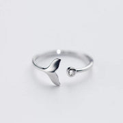Adjustable Dolphin Tail Ring in 925 Sterling Silver and Zirconia