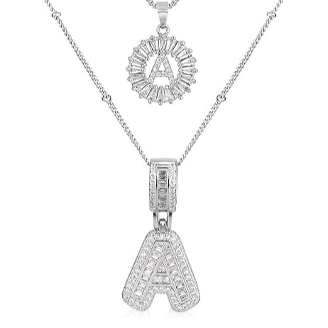 Moissanite letter initial necklace set - White Gold