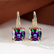 Mystic Sapphire Stone Hoop Earrings - Gold