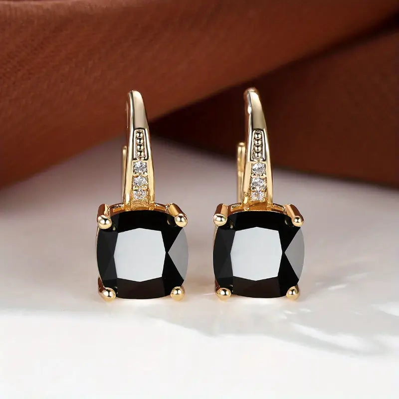 Mystic Sapphire Stone Hoop Earrings - Gold