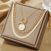 Savira Textured Coin Layered Necklace | Gold