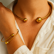 Minimalist Glow Collar & Cuff Bracelet Set - Gold