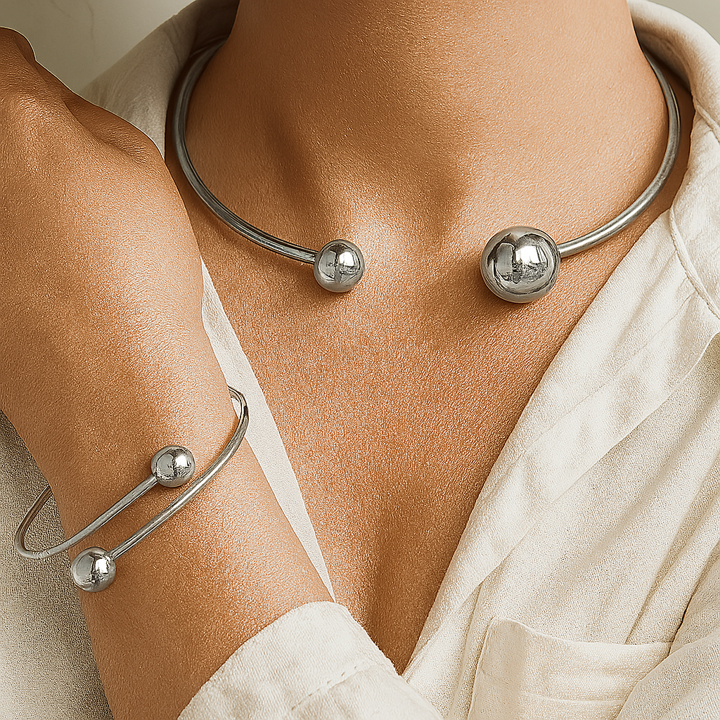 Minimalist Glow Collar & Cuff Bracelet Set - Gold