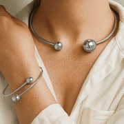 Minimalist Glow Collar & Cuff Bracelet Set - Gold
