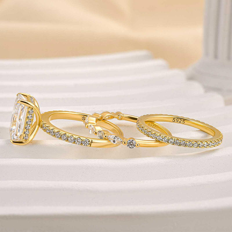 Jaily 3PC Wedding Ring Set - White Gold