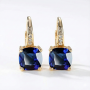 Mystic Sapphire Stone Hoop Earrings - Gold