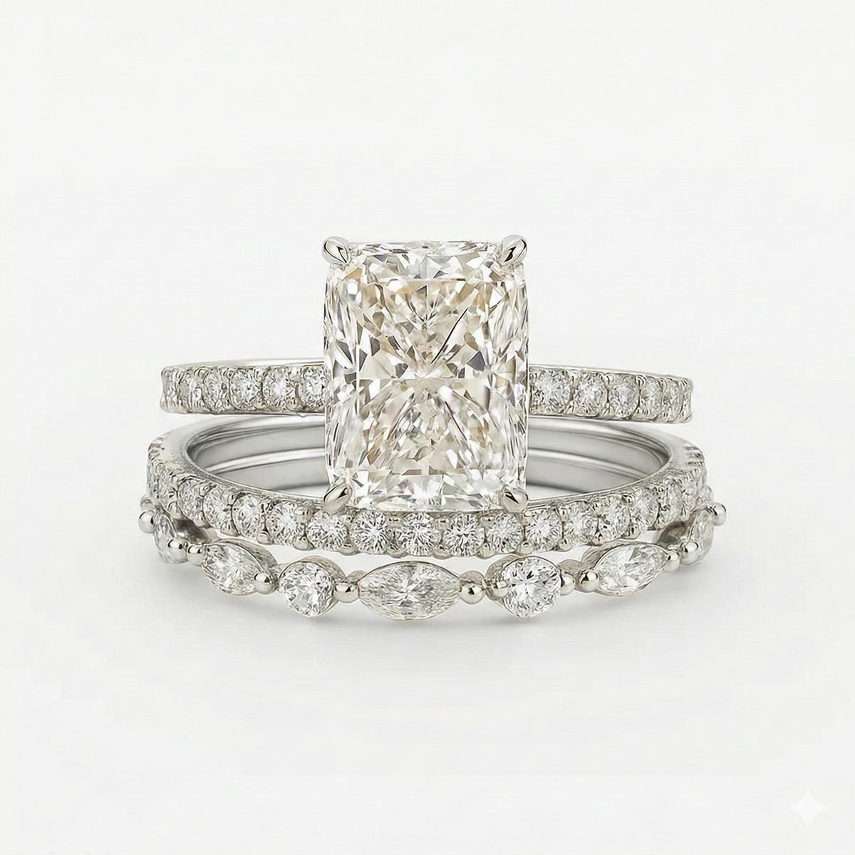 Jaily 3PC Wedding Ring Set - White Gold