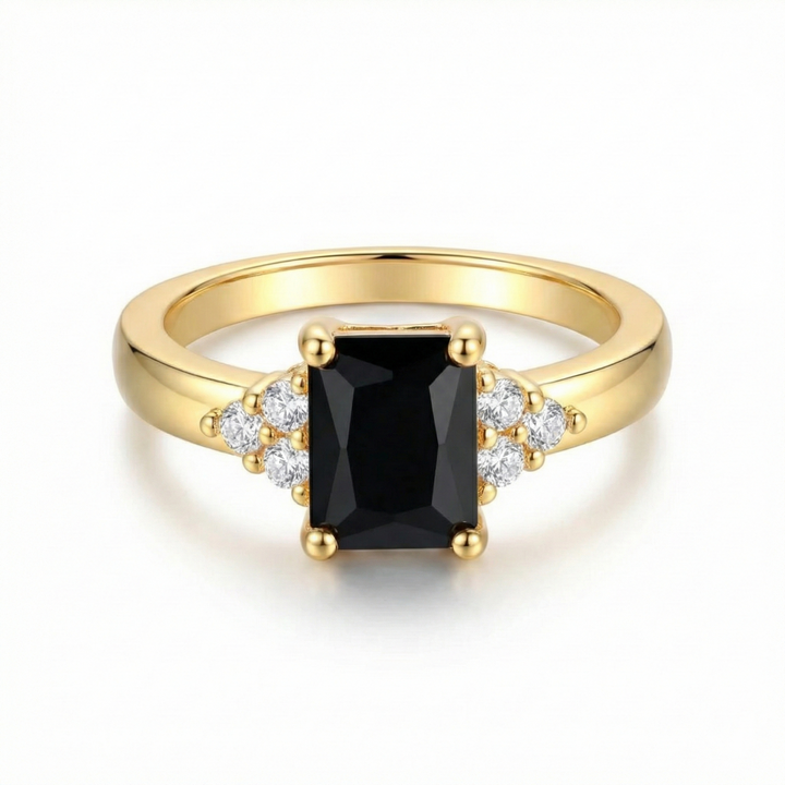 Black Spinel Baguette Ring | Gold