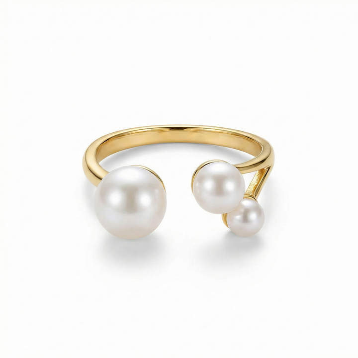 Adjustable triple freshwater pearl ring