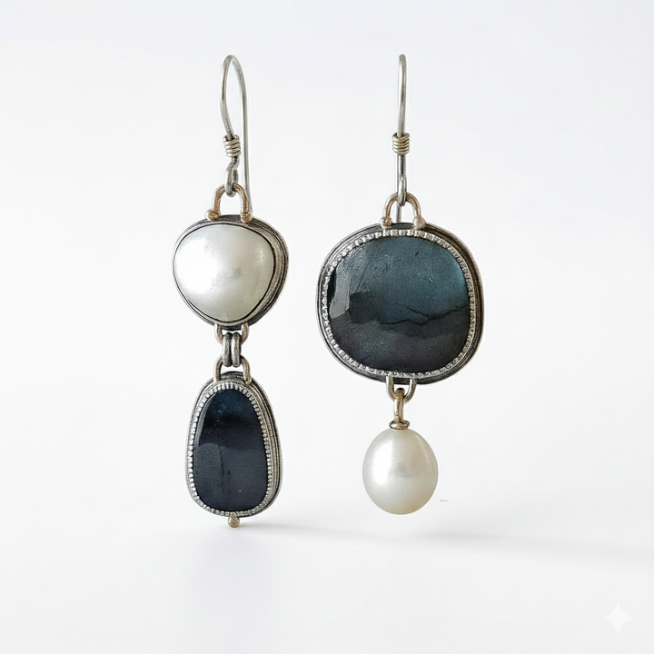 Vintage Blue Stone Pearl Earrings