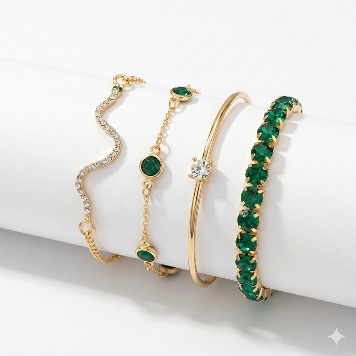 Green Gemstone Bracelet Set