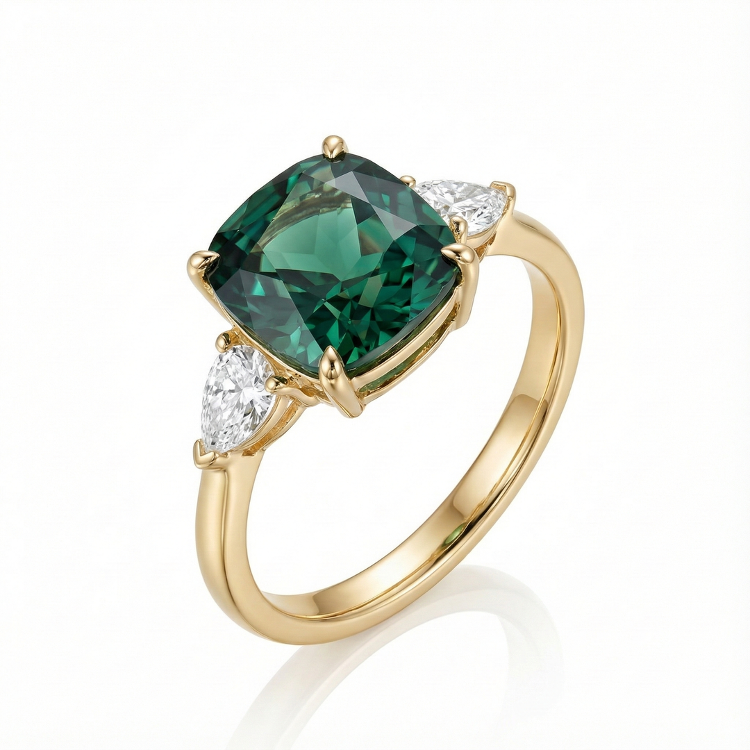 Vintage-Inspired Green Gemstone Gold Ring
