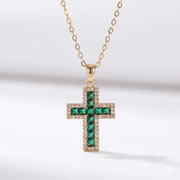 Solene Emerald Cross Pendant Gold Necklace