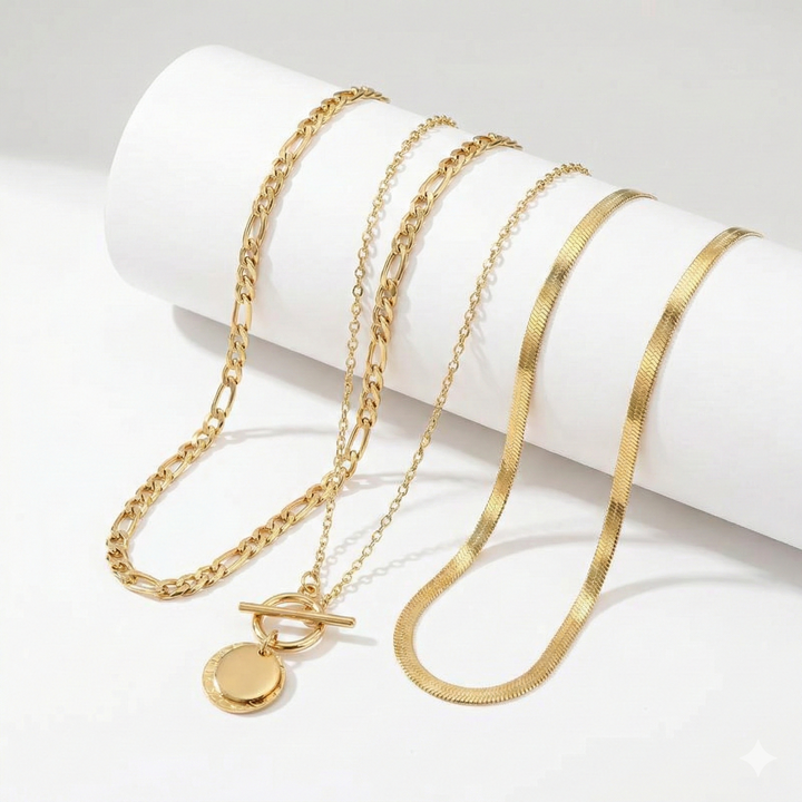 Savira Textured Coin Layered Necklace | Gold