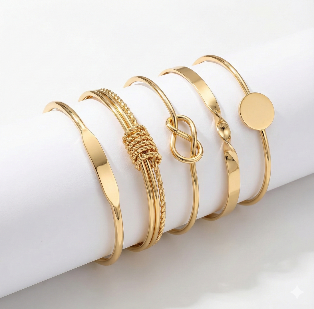 Knotted Elegance Bracelet Set - Gold