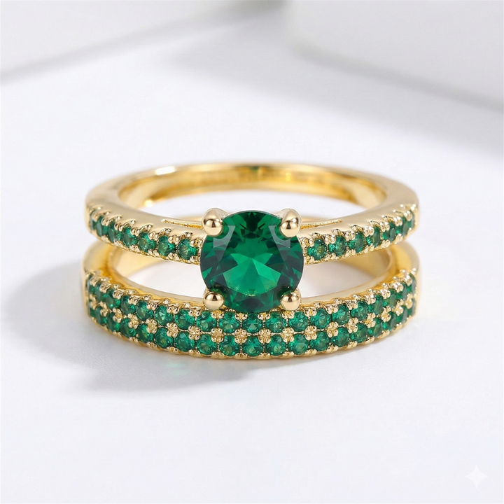 Serena Emerald Duo Ring Gold Set