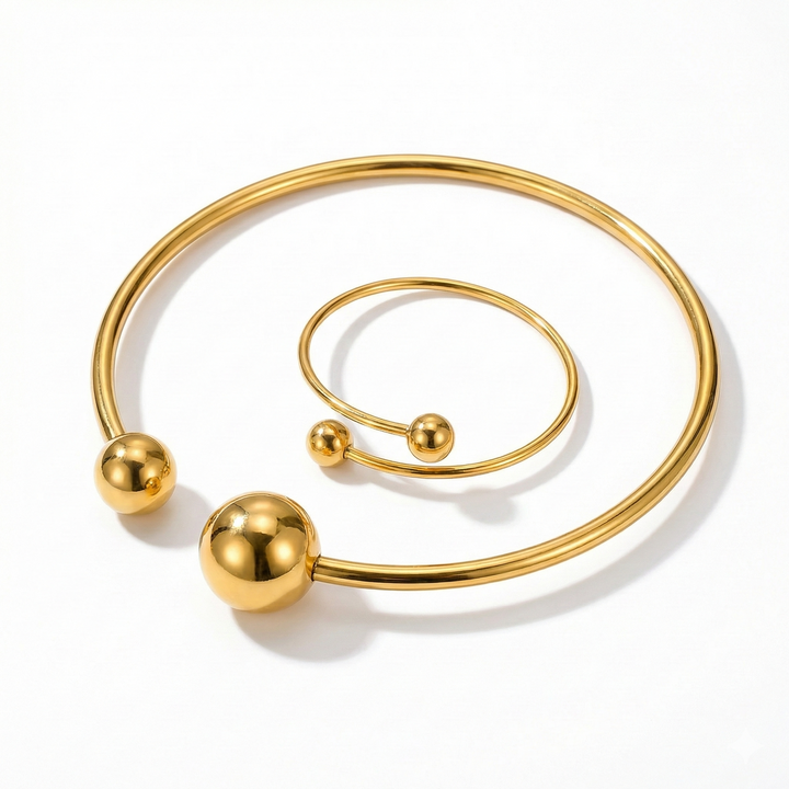 Minimalist Glow Collar & Cuff Bracelet Set | Gold