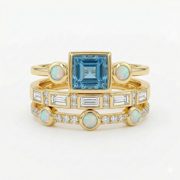 Ocean - Vintage Crystal Ring Set