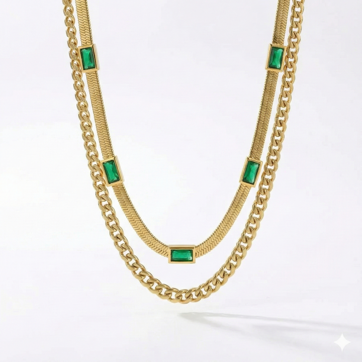 Sorella Gem Double-Layer Retro Gold Necklace