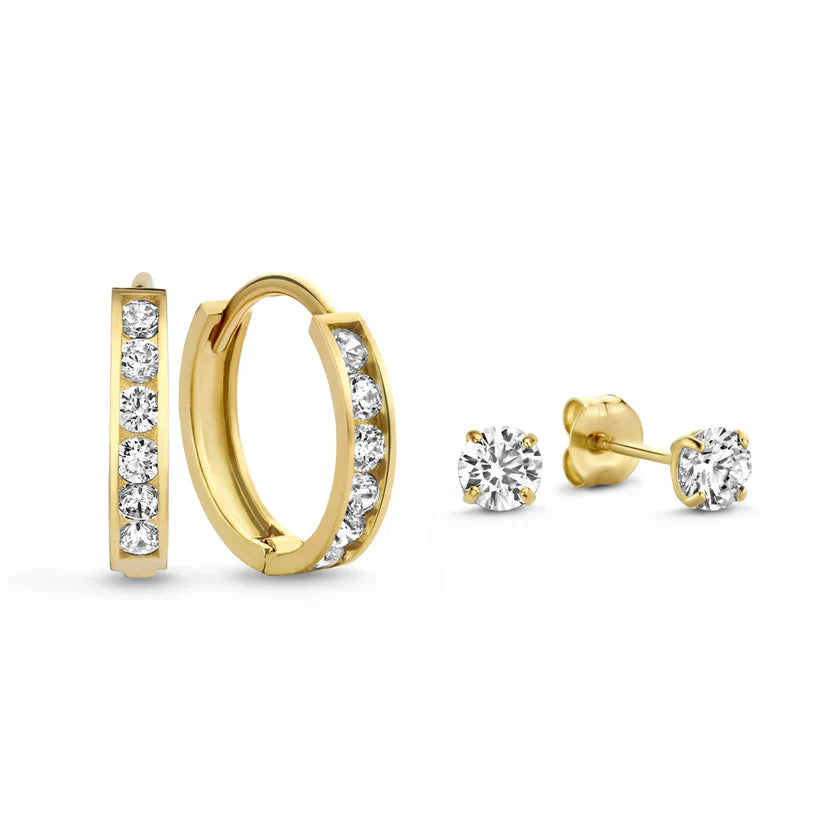 Dara Brillane Stone Earrings Set - Gold