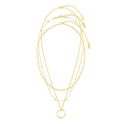Open Circle Three Row Necklace - Gold
