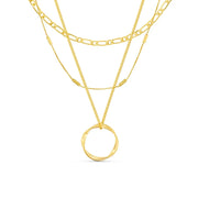 Open Circle Three Row Necklace - Gold