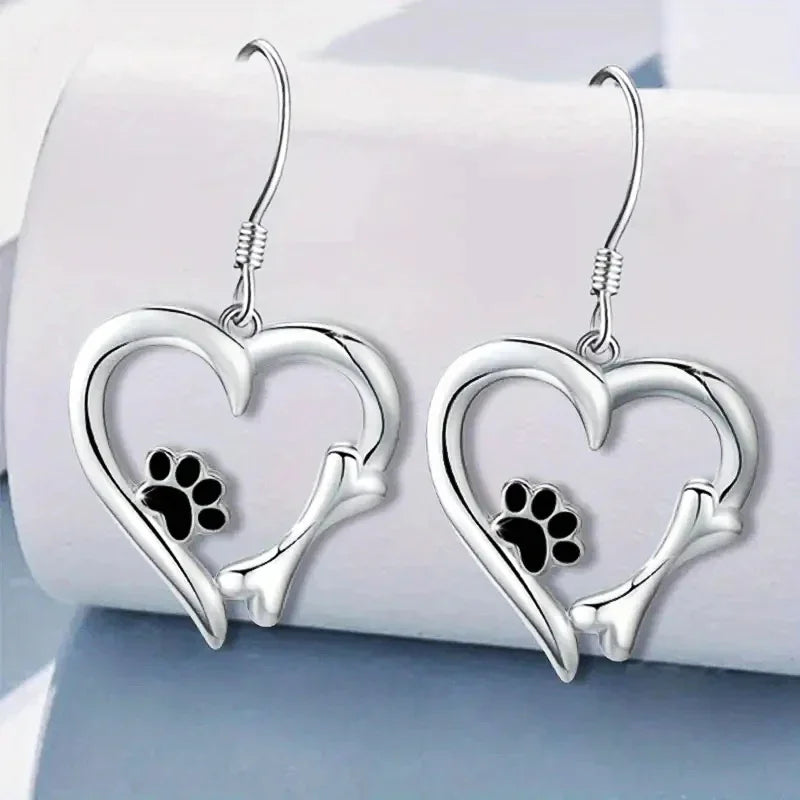 Sweet Paw Heart Drop Earrings