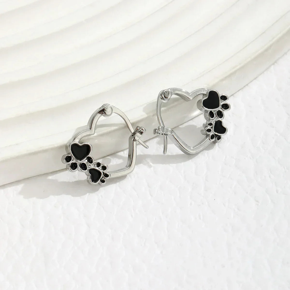Black Heart Huggie Earrings