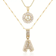 Moissanite letter initial necklace set - White Gold