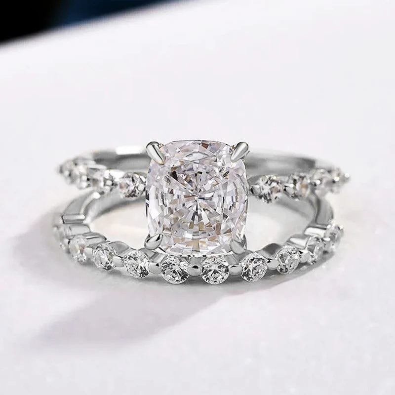 Bridal Cushion 2PC Ring Set - White Gold